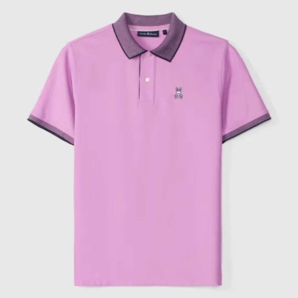 NWOT Psycho Bunny Men's Pink Contrast-Collar Polo Shirt